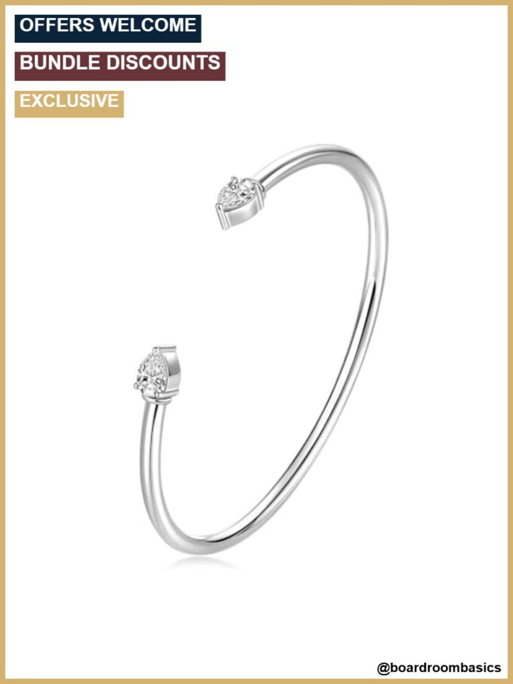 Pear Moissanite Cuff Bangle 925 Sterling Silver Bracelet